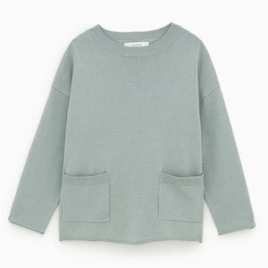 Zara Kids Girls Green Two Front Pocket Knit Sweater Size 13-14